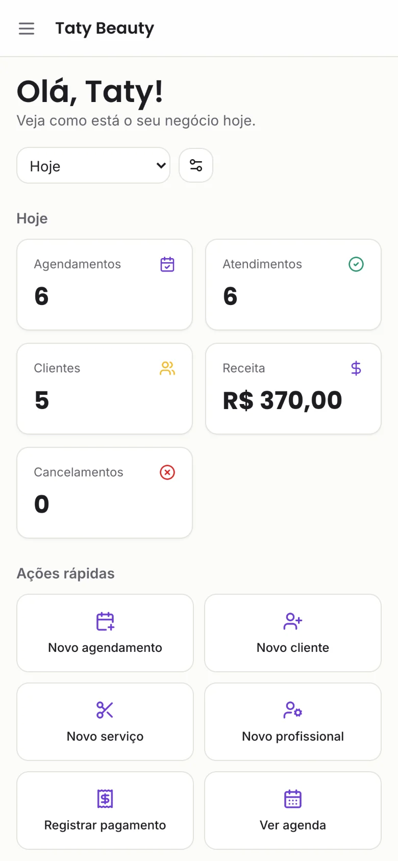 Tela de dashboard do Impegni no celular